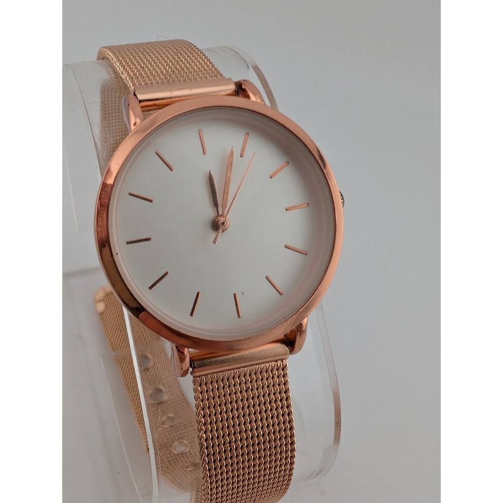 Women's Rose Gold Quartz Watch 28mm Case Mesh Metal Band White Dial- New Battery